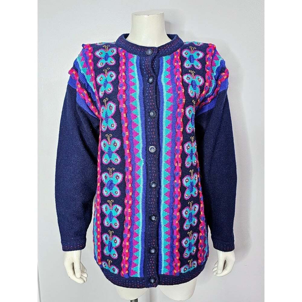 Vintage 1990s Butterfly Cardigan Sweater, Tulchan Wool Sweater